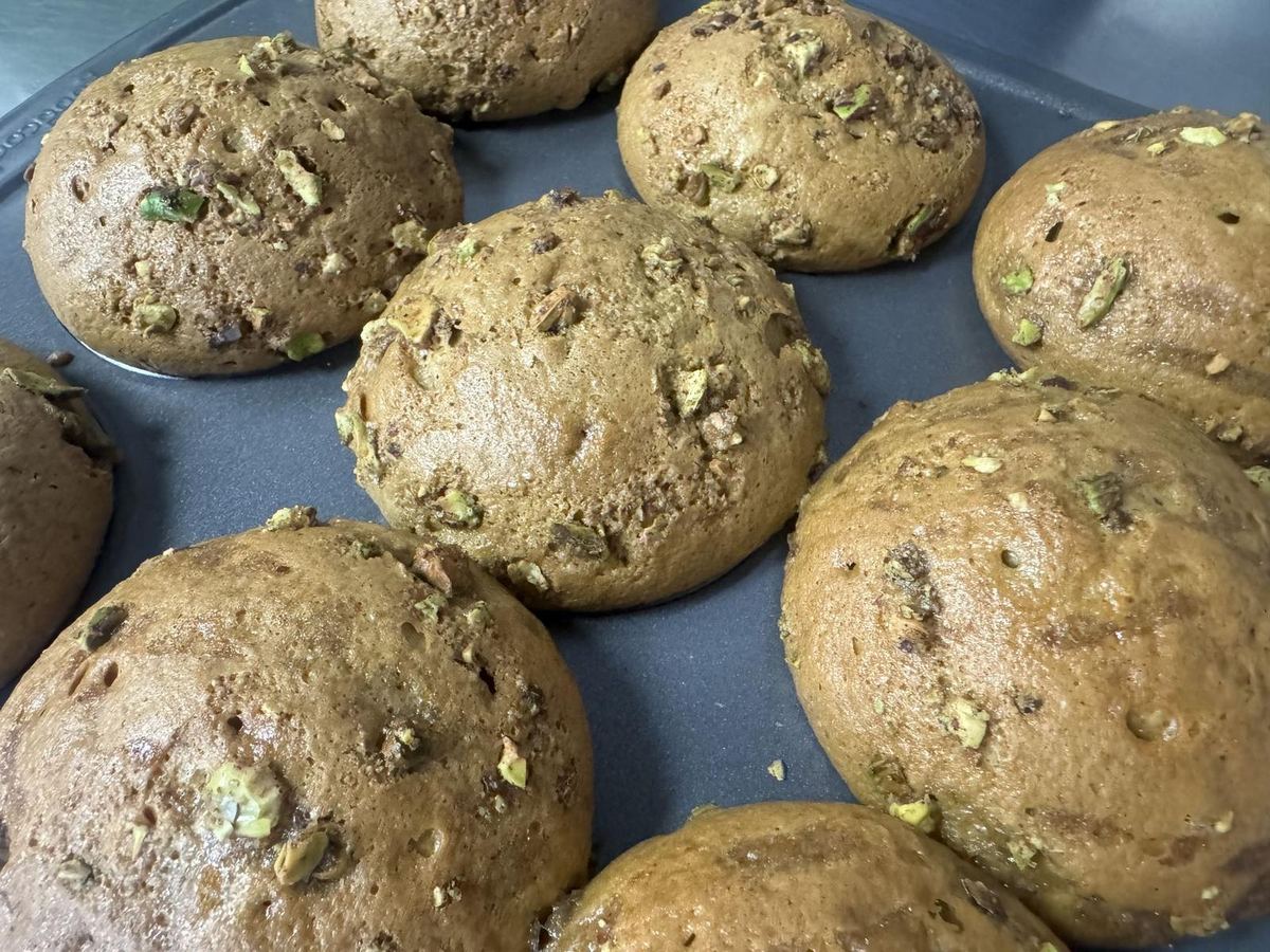 Fresh baked pistachio buns at B&B Coffee